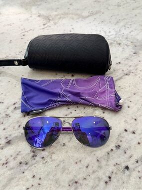 Oakley Aviator Feedback Sunglasses with purple Lenses and Silver Frame